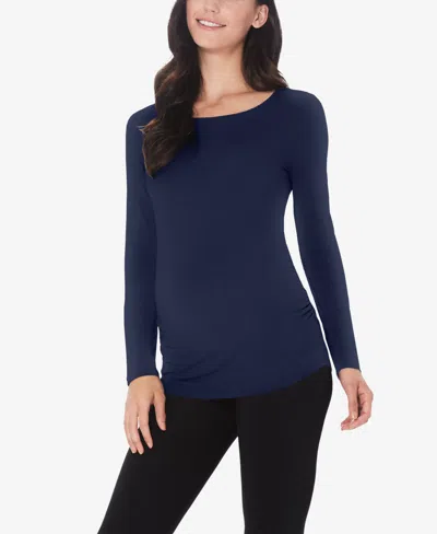 Cuddl Duds Petite Maternity Ballet Neck Long Sleeve Top In Blue