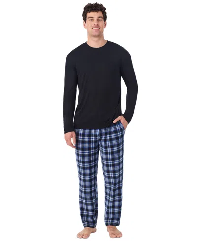 Cuddl Duds Men's Cabin Fleece Long-sleeve Crewneck Pajama Top And Fleece Pants, 2-piece Set In Multi