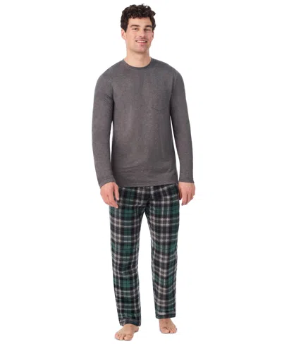 Cuddl Duds Men's Cabin Fleece Long-sleeve Crewneck Pajama Top And Fleece Pants, 2-piece Set In Multi