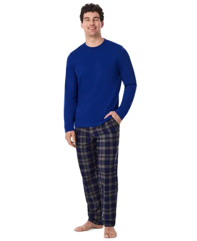 Cuddl Duds Men's Cozy Lodge Long-sleeve Crewneck Plaid Top And Pajama Pants, 2-piece Set In Blue