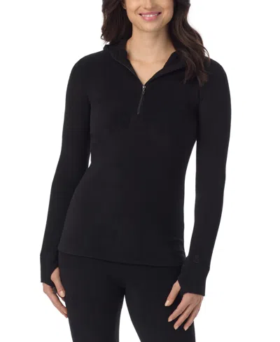 Cuddl Duds Petite Fleecewear Half-zip Hooded Top In Black