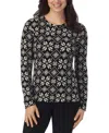 Cuddl Duds Petite Fleecewear Stretch Crewneck Top In Black Print