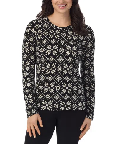 Cuddl Duds Petite Fleecewear Stretch Crewneck Top In Black Print