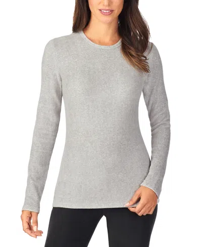 Cuddl Duds Petite Fleecewear Stretch Crewneck Top In Heather Charcoal