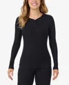 Cuddl Duds Petite Henley Neck Long Sleeve Top In Black