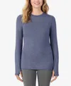 Cuddl Duds Petite Long Sleeve Crew Neck T-shirt In Blue