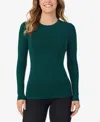 Cuddl Duds Petite Long Sleeve Crewneck Top In Green