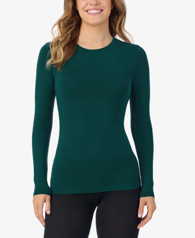 Cuddl Duds Petite Long Sleeve Crewneck Top In Green