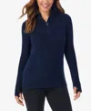 Cuddl Duds Petite Long Sleeve Half-zip Hoodie In Blue