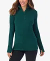 Cuddl Duds Petite Long Sleeve Half-zip Hoodie In Green