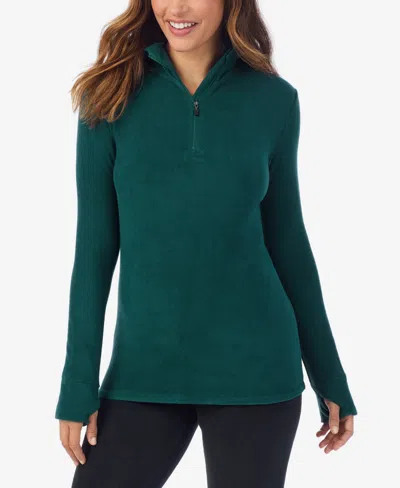 Cuddl Duds Petite Long Sleeve Half-zip Hoodie In Green