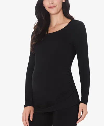 Cuddl Duds Petite Maternity Ballet Neck Long Sleeve Top In Black