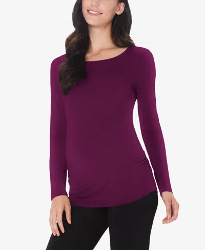 Cuddl Duds Petite Maternity Ballet Neck Long Sleeve Top In Purple