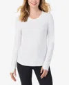 Cuddl Duds Petite Scoop Neck Long Sleeve Top In White