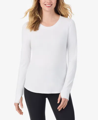 Cuddl Duds Petite Scoop Neck Long Sleeve Top In White