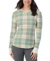 Cuddl Duds Petite Stretch Thermal Crewneck Top In Green Check