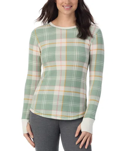 Cuddl Duds Petite Stretch Thermal Crewneck Top In Green Check