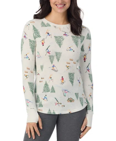 Cuddl Duds Petite Stretch Thermal Crewneck Top In White Novelty