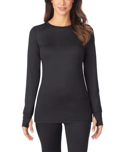 Cuddl Duds Petite Thermawear Long-sleeve Crewneck Top In Black