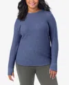 Cuddl Duds Plus Size Cozy Stretch Thermal Crew Neck Top In Blue