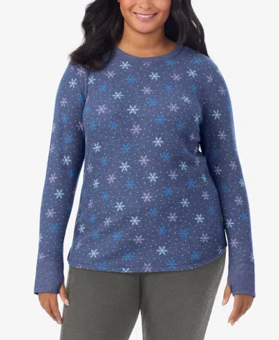 Cuddl Duds Plus Size Cozy Stretch Thermal Crew Neck Top In Blue