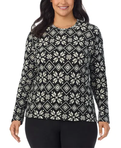 Cuddl Duds Plus Size Fleecewear Long-sleeve Crewneck Top In Black Print