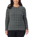 Cuddl Duds Plus Size Fleecewear Long-sleeve Crewneck Top In Grey Plaid