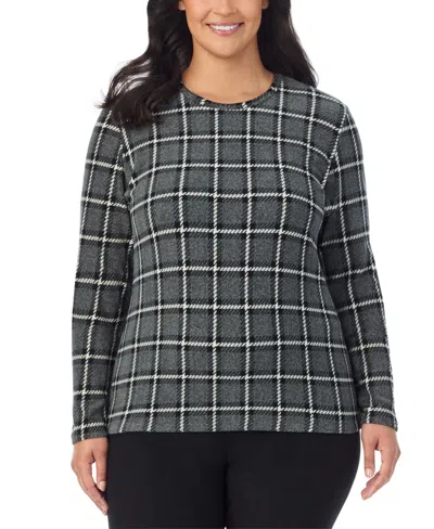 Cuddl Duds Plus Size Fleecewear Long-sleeve Crewneck Top In Grey Plaid