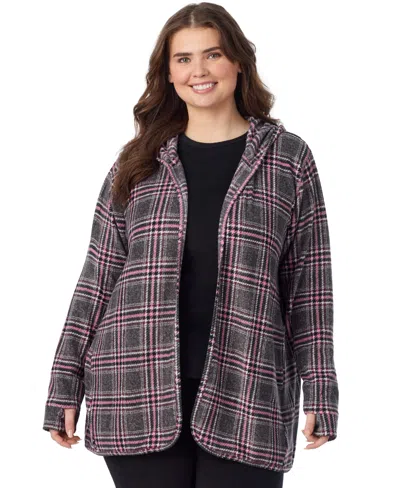 Cuddl Duds Plus Size Hooded Long-sleeve Fleecewear With Stretch Wrap In Multi