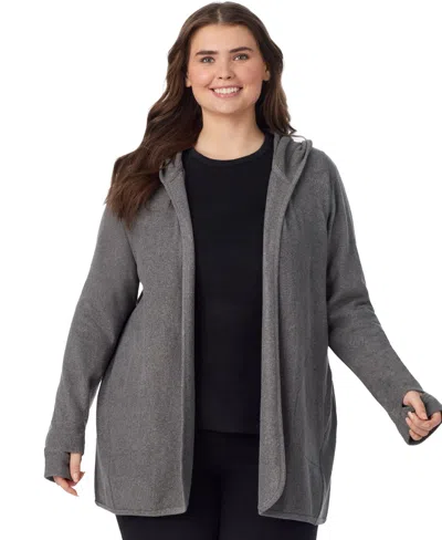 Cuddl Duds Plus Size Hooded Long-sleeve Fleecewear With Stretch Wrap In Gray