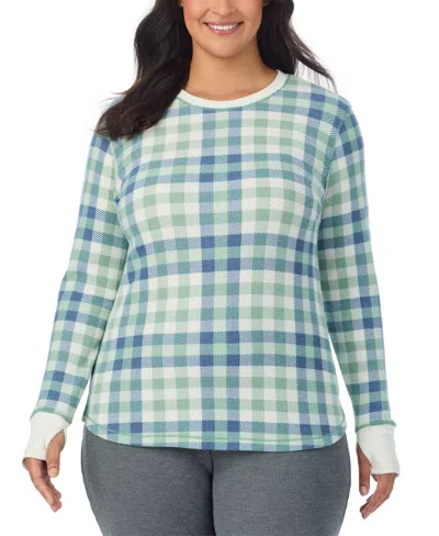 Cuddl Duds Plus Size Long-sleeve Crewneck Thermal Top In Green Check