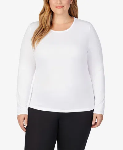 Cuddl Duds Plus Size Long Sleeve Crewneck Top In White