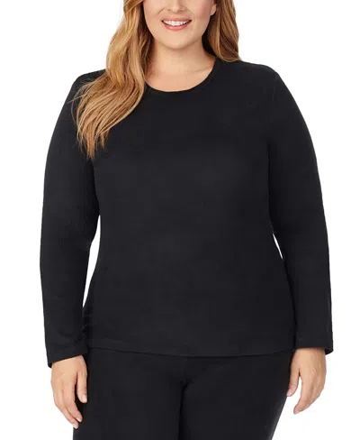 Cuddl Duds Plus Size Long-sleeve Fleecewear Stretch Top In Black