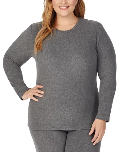 Cuddl Duds Plus Size Long-sleeve Fleecewear Stretch Top In Gray