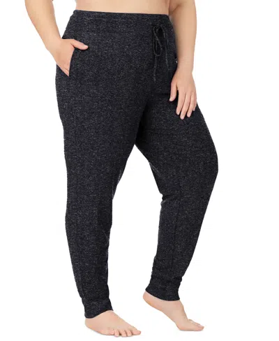 Cuddl Duds Plus Size Softknit Jogger Sweater-knit Drawcord Waistband Pants In Black