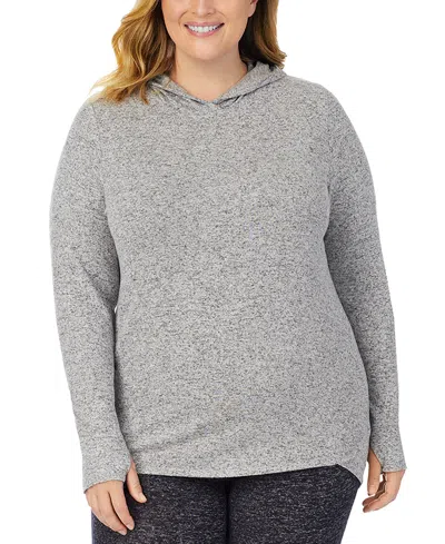 Cuddl Duds Plus Size Softknit Long-sleeve Tunic Hoodie In Heather Charcoal