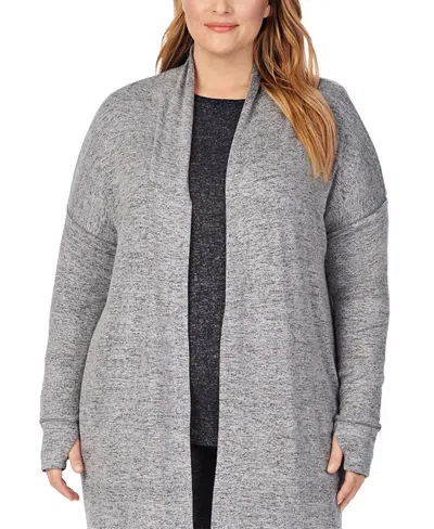 Cuddl Duds Plus Size Softknit Shawl Collar Thumbhole Sleeves Wrap In Gray Heather