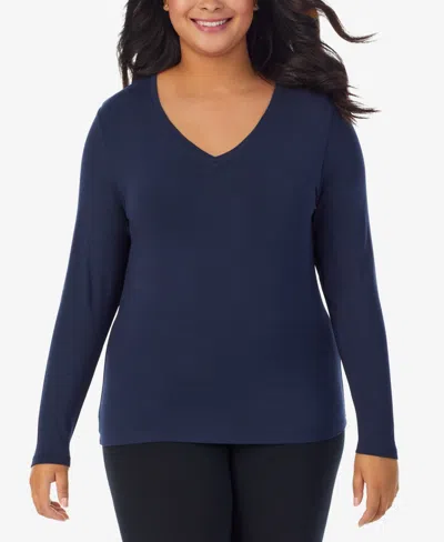 Cuddl Duds Plus Size Softwear Long-sleeve V-neck Top In Navy Blazer