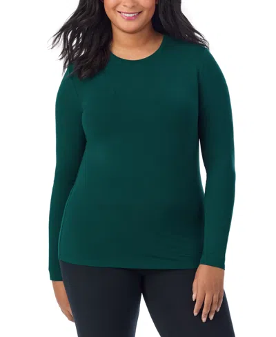 Cuddl Duds Plus Size Softwear Stretch Long-sleeve Crewneck Top In Green