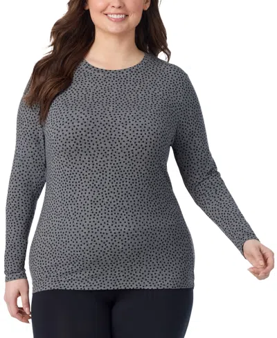 Cuddl Duds Plus Size Softwear Stretch Long-sleeve Crewneck Top In Gray