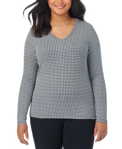 Cuddl Duds Plus Size Softwear Stretch V-neck Top In Ivory Print