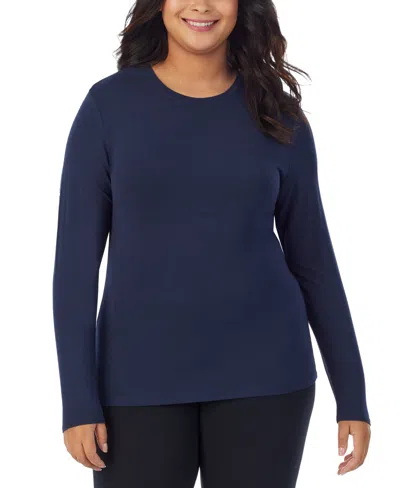 Cuddl Duds Plus Size Softwear With Stretch Long Sleeve Top In Navy