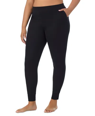 Cuddl Duds Plus Size Thermal Waffle-knit Leggings In Black