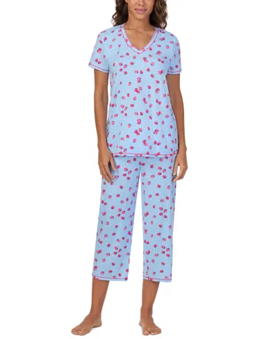 Cuddl Duds Women's 2-pc. Cropped Short-sleeve Pajama Set In Blue Print