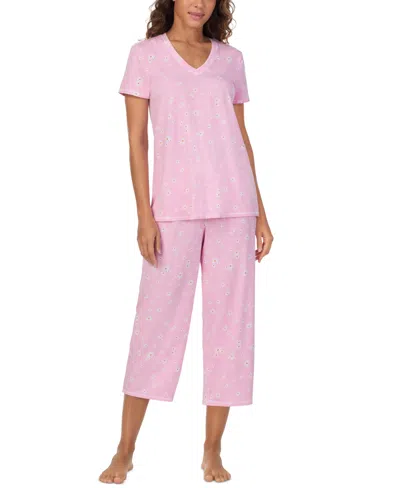 Cuddl Duds Women's 2-pc. Cropped Short-sleeve Pajama Set In Pink Stripe