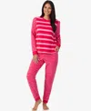 Cuddl Duds Women's 2-piece Stretch Fleece Long Sleeve Jogger Pajama Set In Pink