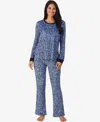 Cuddl Duds Women's 2-piece Stretch Velour Long Sleeve Flare Pajama Set In Blue