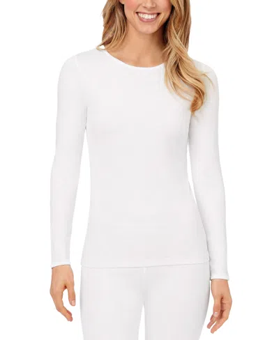 Cuddl Duds Women's Climatesmart Pullover Long-sleeve Crewneck Top In White