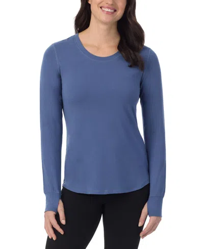 Cuddl Duds Women's Cottonwear Long-sleeve Thumbhole Top In Blue Haze