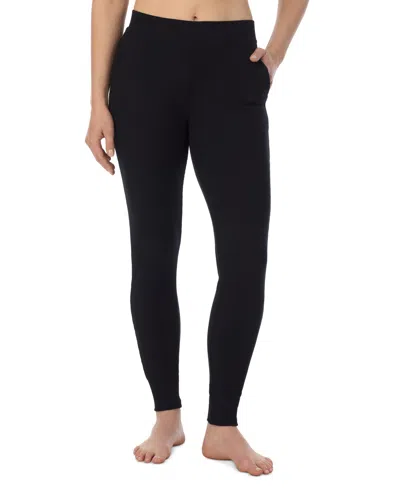 Cuddl Duds Women's Cozy Waffle-knit Thermal Stretch Leggings In Black
